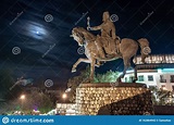Statue Of King Erekle Heraclius II In Telavi At Night, Georgia Stock ...