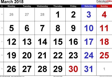 Calendar March 2018 Uk Bank Holidays Excel Pdf Word Templates