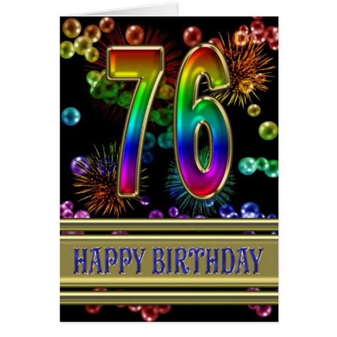 76th Birthday With Rainbow Bubbles And Fireworks Card Zazzle