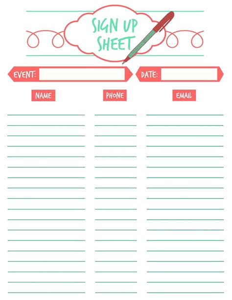 Pinterest Sign Up Sheets Templates Printable Free Template Printable