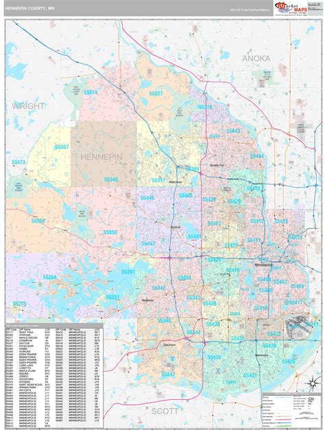 Hennepin County Mn Wall Map Premium Style By Marketmaps