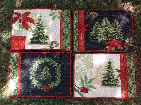 Christmas Quilted Placemats Set Of Four Holiday Placemats Christmas