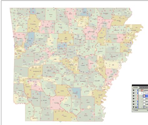Arkansas Digital Zip Code Map Location Name Lossless