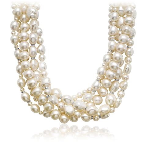 Multi Strand Freshwater Cultured Pearl Necklace With Sterling Silver