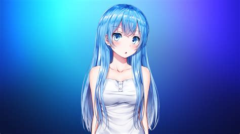 Download Blue Hair Anime Girl Cute Original 2048x1152 Wallpaper
