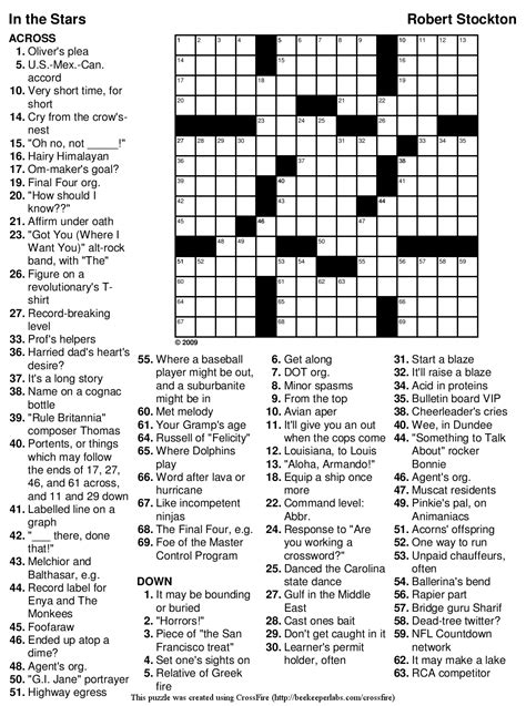This grid has two lists of numbered the difficulty level of the puzzles is easy to intermediate. Printable Thomas Joseph Crossword Puzzle For Today ...