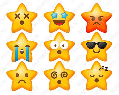 Star Emoji Smiley Faces Clip Art Digital Download Clipart Etsy