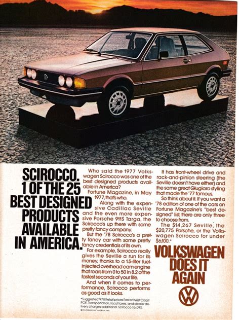 1978 Vw Scirocco Best Designed In America Original Magazine Ad Etsy