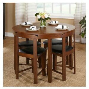 Share the post space saving kitchen table. Compact Dining Set 5 Piece Round Walnut Kitchen Small ...