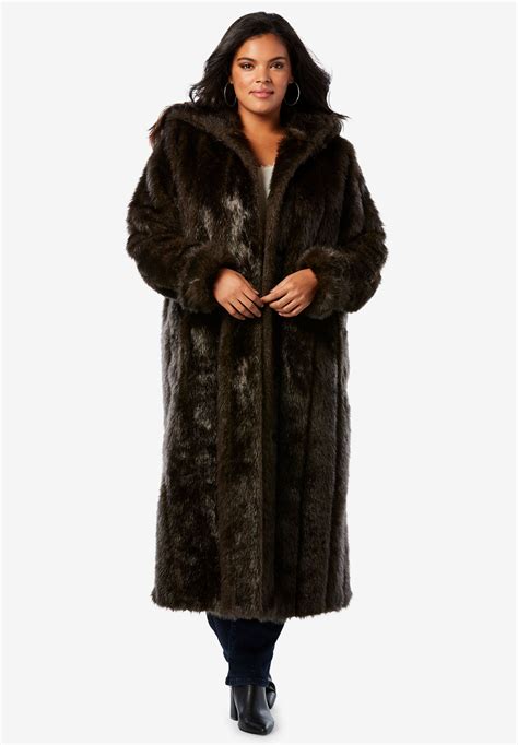 Full Length Faux Fur Coat With Hood Plus Size Coats And Jackets Roamans
