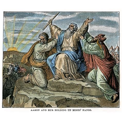 Moses And Amalekites Naaron And Hur Hold Up Moses Hands To Ensure Joshuas