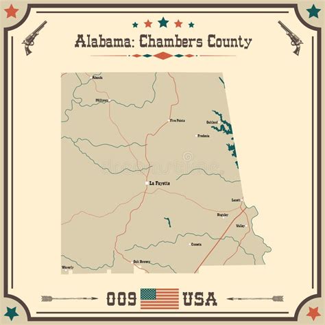 Vintage Map Of Chambers County In Alabama Usa Stock Vector