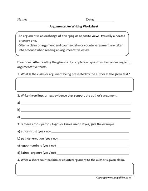 How To Write A Good Argument Essay Worksheet Writing Worksheets