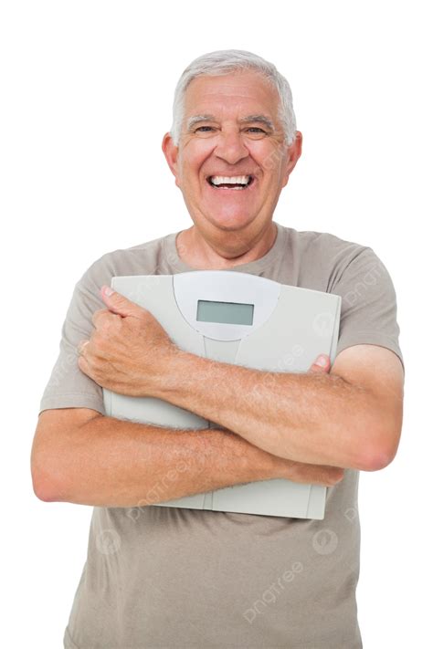 Happy Elderly Man Holding Scales In Portrait Man Portrait Standing