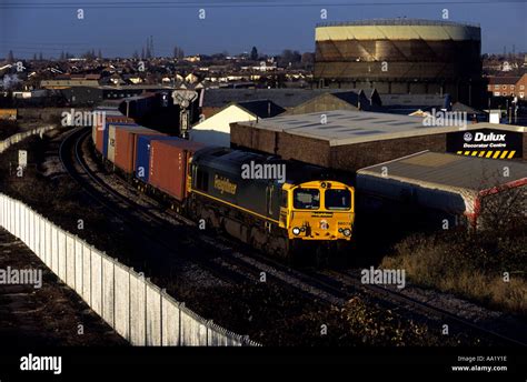 Freight Train From The Port Of Felixstowe Running Through Ipswich