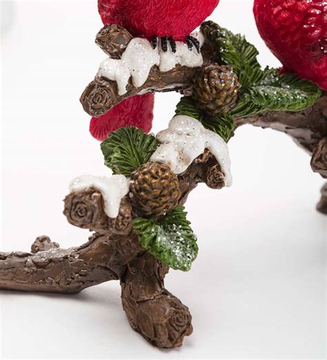 Two Cardinals On A Snowy Branch Holiday Tabletop Sculpture Wind And