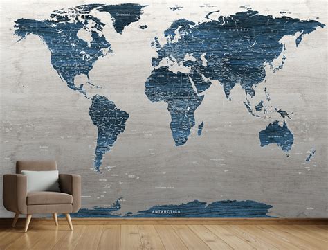 Mural World Map Extra Large Peel And Stick Wall Art Wallpaper Etsy