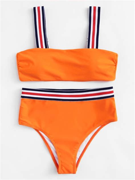 Striped Straps Bikini Set Sheinsheinside Cute Swimsuits Cute
