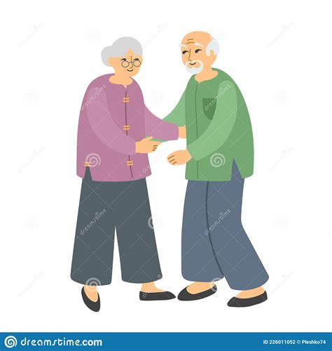 Elderly Asian Couple Old Man And Woman Ready To Hug Cartoon Flat