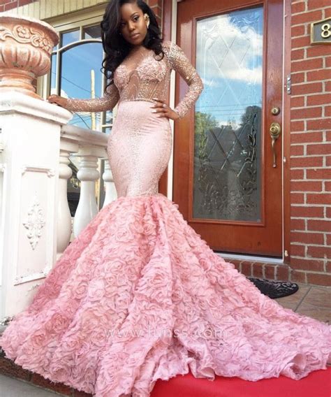 Luxury Beaded Pink 3d Rosette African American Prom Dress Lunss