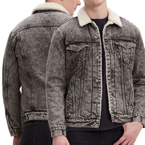 levi s men s cotton sherpa lined denim jean trucker jacket grey smog 163650090 ebay