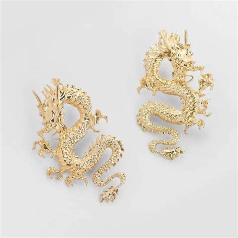 Chinese Dragon Gold Fashion Earrings Etsy