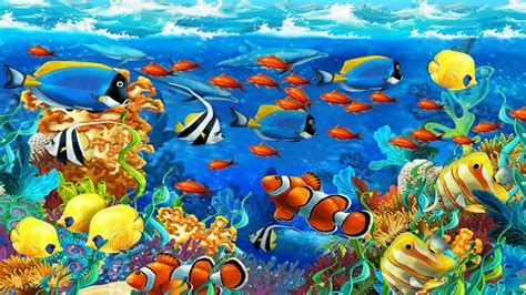 Underwater Fish Fishes Tropical Ocean Sea Reef Wallpaper Painting