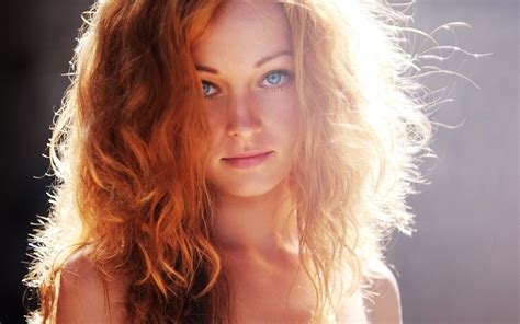 Women Model Redhead Long Hair Looking At Viewer Face Blue Eyes