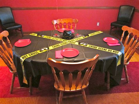 Secret Agent Party Theme Table Featured Crime Scene Tape Secret Agent Fedora Hat
