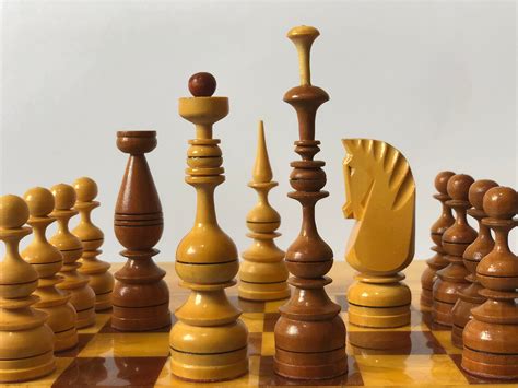 Big Vintage Chess Ussr Soviet Chess Set Wooden Chess Large Etsy Wooden Chess Chess Set