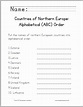 Northern European Countries: ABC Order Worksheet | Abc order worksheet ...