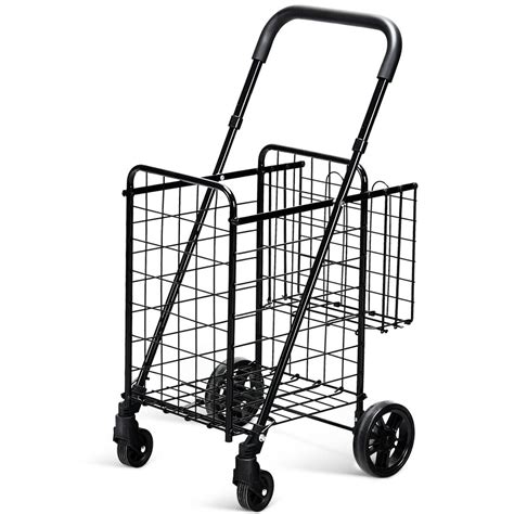 Costway Folding Shopping Cart Jumbo Basket Rolling Utility Trolley