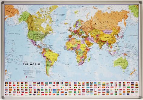 World Maps International Political Wall Map Large Magnetic Board Framed