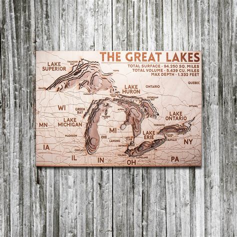 The Great Lakes Wood Map Collection 3d Topographic Wo