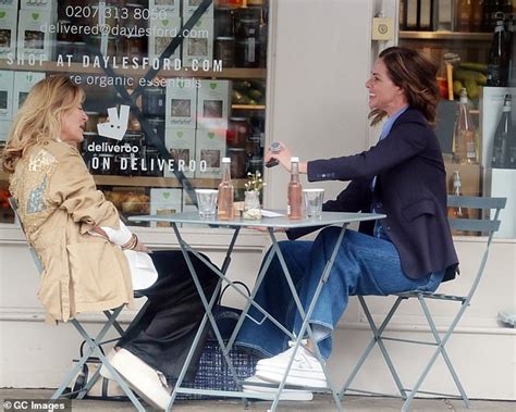 Trinny Woodall Cuts Stylish Figure In Buttoned Up Shirt And Blazer As She Enjoys Al Fresco Lunch