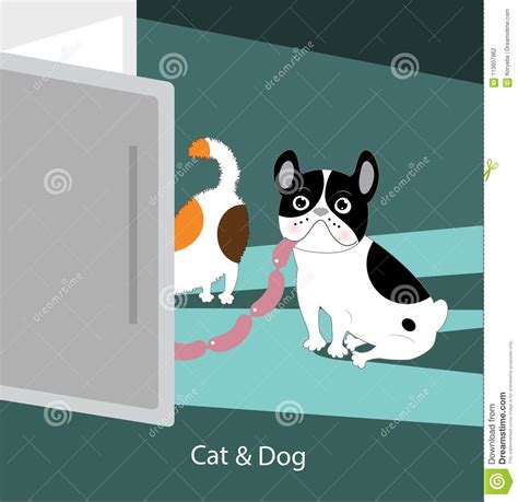 Perro Y Gato Divertidos Ilustración Del Vector Ilustración De Refrigerador 113607862