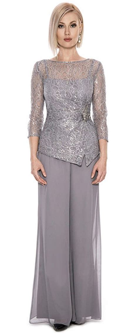 Graceful Pant Suits Lace And Chiffon Bateau Neckline Full Length Mother