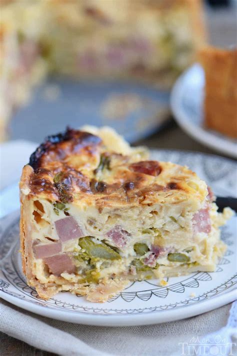This Deep Dish Ham And Asparagus Quiche With Caramelized Onions Is The