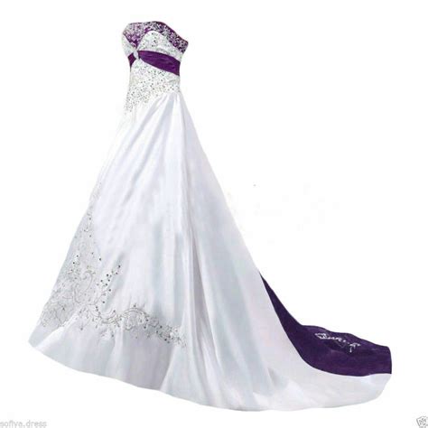 Embroidery white and purple wedding dresses bridal gowns stock size. Plus Size Satin White And Purple Embroidery Wedding ...