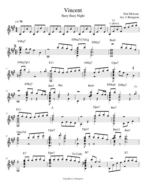 Vincent Sheet Music For Guitar Solo