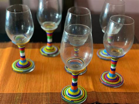 A Set Of 6 Beaded Wine Glasses Beaded Wine Glassesbarware Etsy