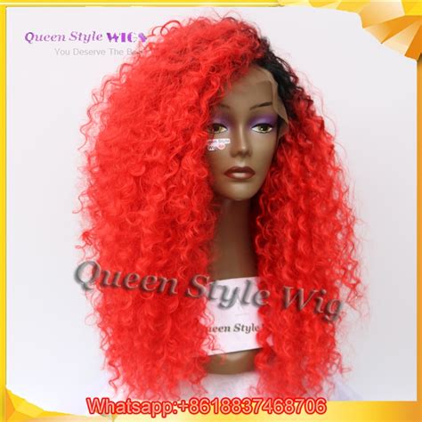 Mermaid Bright Red Color Cosplay Lace Front Wig Long Afro Kinky Curly
