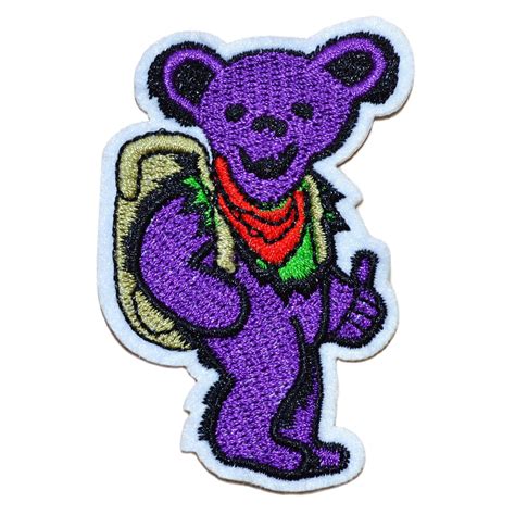 New Hitch Hiking Dancing Bear Patch Embroidered Iron On Patches Grateful Dead Purple Bears