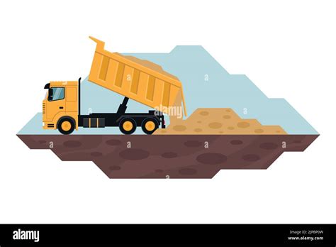 Dump truck unloading waste, heavy machinery used in the construction