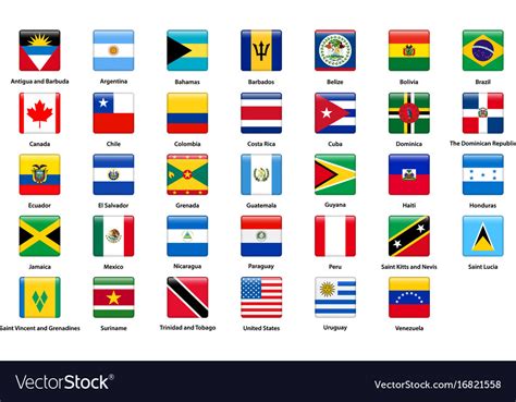 Flags All Countries American Continents Royalty Free Vector
