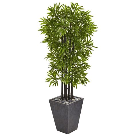 61” Bamboo Artificial Tree With Black Trunks In Slate Planter Uv
