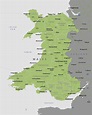 Wales map with roads, counties, towns - Maproom