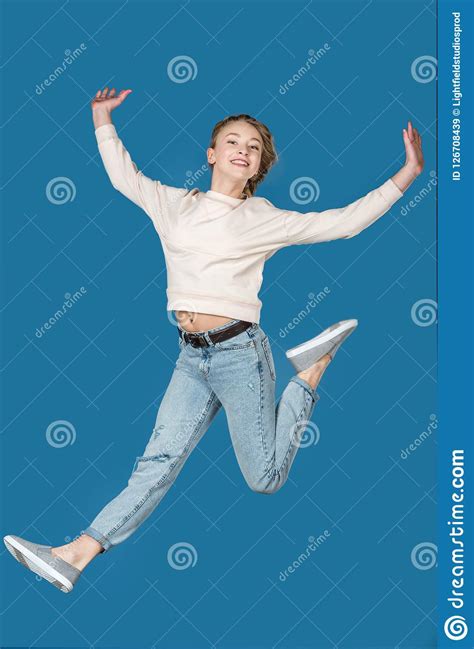 Happy Jumping Teen Girl Isolated Stock Image Image Of