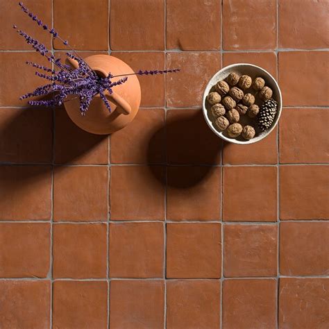 Handmade Glazed Terracotta Tile 6x6x38 Red Terracotta