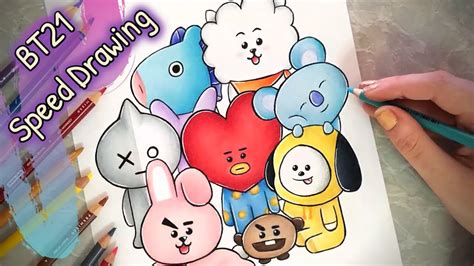 Bt21 All Members Speed Drawing Bts X Line Friends Youtube